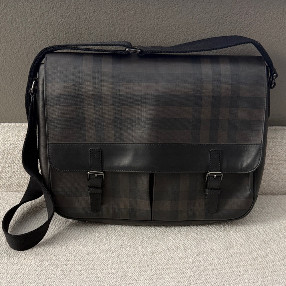 Burberry Black and Brown Checkered Messenger Bag